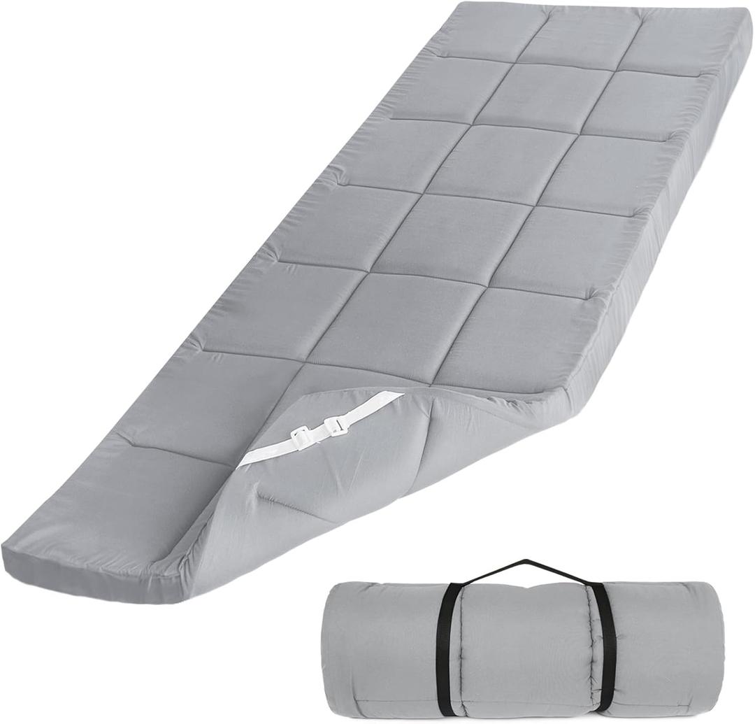 Cot Mattress Topper (Improved Thickness), Foam Quilted Pads for Camping, Soft Comfortable Sleeping Cot Mattress Pad Only, Camping Pad 75"x30" for Camp Cot/Rv Bunk/Narrow Twin Beds, Navy (30x75 Inch (Pack of 1), Grey)