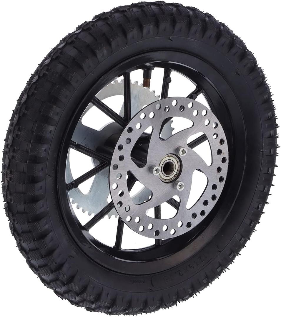 Acouto Rear Wheel 12.5x2.75in for Coolster 2 Stroke Mini Dirt Bike QG-50, Back Tire Rim Disc Brake Sprocket Bolts Assembly Replacement