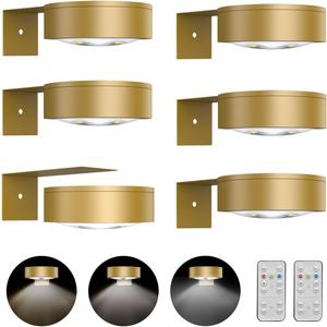 6-Pack Battery Operated Picture Light Magnetic Painting Light with 3 Lighting Modes,Remote and Dimmable Timer Art Display Light for Picture Artworking Frame Portrait,Wireless Wall Decor Puck Lights