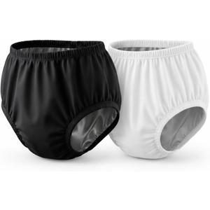 Leakproof Cloth Diaper Covers for Adult, Incontinence Protective Briefs Underwear, Reusable Plastic Pants Special Needs 2Pcs (WhiteBlack, S)