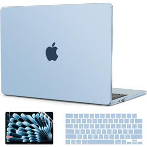G JGOO Compatible with MacBook Air 13 inch Case 2026 2025-2022 M5 A3449 M4 A3240 M3 A3113 M2 A2681, Matte Plastic Hard Shell for MacBook Air 13.6 inch Case +Keyboard Cover +Screen Protector, Sky Blue