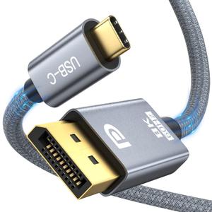 3.3FT USB C to Displayport 1.4 Cable for Thunderbolt 4/3 and USB4, 32.4Gbps Grey Braided Type C to DP Cord, 8K@60Hz/4K@144Hz/4K@60Hz/2K@240Hz Monitor Display Compatible for iPhone 15, MacBook Pro