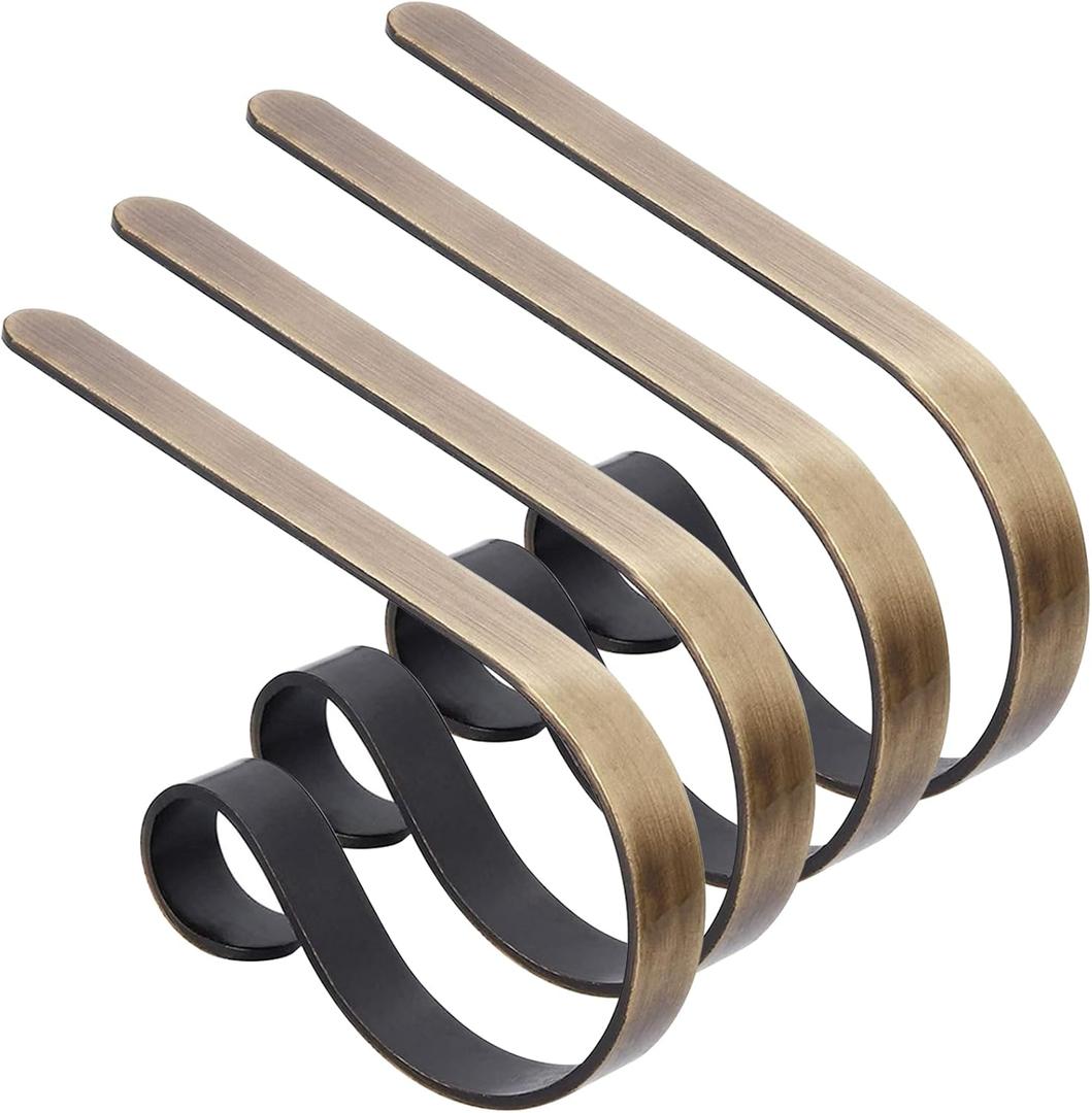 TAROSE Stocking Holders for Mantle, Christmas Stocking Holder Set of 4, Mantle Clip Fireplace Hooks Hanger for Christmas Party Decoration Supplies (Brass)