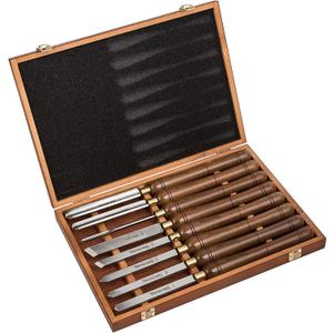 8-Pieces HSS Wood Turning Tools Lathe Chisel Set with Wooden Box