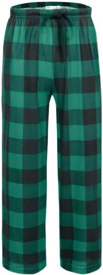Ekouaer Boys Sleepwear Pant Long Pajamas Pants Plaid Pj Pant Elastic Waist Bottoms (12-13 Years, Yarn Dyed Lattice8)