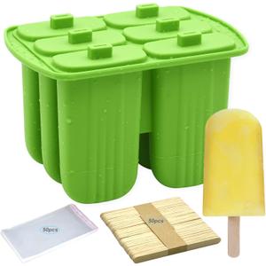 Bangp Popsicle Molds,6 Pieces Popsicles Molds Silicone BPA Free,Homemade Popsicle Maker,Reusable Easy Release Ice Pop Molds for Kids Adults,with 50 Popsicle Sticks and 50 Popsicle Bags(Green)
