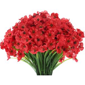 22 Bunches of Outdoor Artificial Flowers, UV Resistant Fake Flowers Artificial Silk Flowers with Plastic Plants for Indoor Outdoor Front Porch Hanging Planter Decoration (22, Red)
