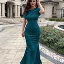 YMDUCH Women's Elegant Sleeveless Off Shoulder Bodycon Long Formal Party Evening Dress (Blue, L)