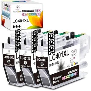 Miss Deer LC401XL Black Ink Cartridge Replacement for Brother LC401 XL LC-401 Ink Use with Brother MFC-J1010DW MFC-J1012DW MFC-J1170DW Printer (3BK)
