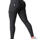 YEOREO CoreFlex Workout Cargo Leggings with Pockets for Women Hidden Scrunch Butt Lifting Leggings Gym Yoga Pants Black M