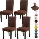 Qubjus Dining Room Chair Covers, Chair Covers Sets of 4 Kitchen Chair Slipcovers Stretch Washable Decorative Seat Protector, Brown