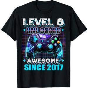 8th Birthday Boy Level 8 Gamer 8 Year Video Game Party T-Shirt, M