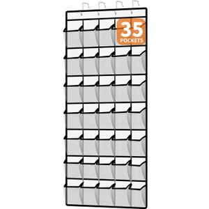35-Pocket Over the Door Shoe Organizer - Large Mesh Hanging Shoe Rack for Closet, Dorm & Bathroom, HeavyDuty Storage Holder with 4 Metal Hooks, Space Saving Shoe Organizer
