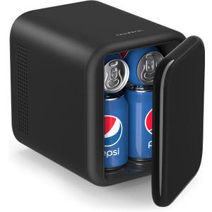CROWNFUL Mini Fridge, 4 Liter/6 Cans Portable Skincare Fridge, AC/12V DC Cooler and Warmer Personal Refrigerator for Bedroom, Car, Dorm, Office, Food, ETL Listed Black