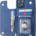 ONETOP Compatible with iPhone 15 Plus Wallet Case with Card Holder, PU Leather Kickstand Card Slots Case, Double Magnetic Clasp and Durable Shockproof Cover 6.7 Inch (Blue)