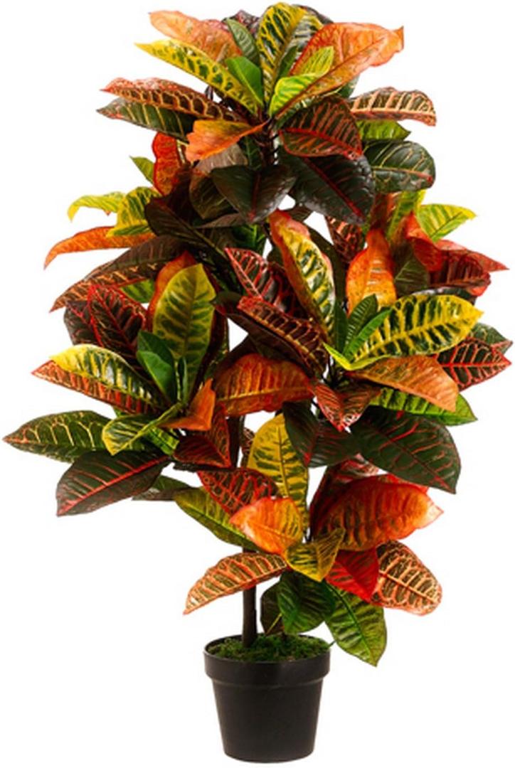 One 3 Foot Indoor Outdoor Artificial Croton Palm Tree Bush UV Rated Potted Plant
