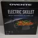 OVENTE 11.5-Inch Electric Skillet & Frying Pan, 1400W Nonstick Cooking Pan with Adjustable Temperature Control, Tempered Glass Lid with Steam Vent, Cool-Touch Handles, Easy-Clean Black SK11112B