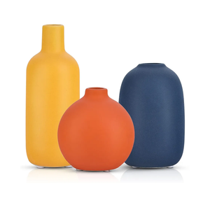 Cute Vase Matte Ceramic vases set of 3 Orange, Modern Boho Vases for Decor small vase,Centerpiece Table Decor japandi home decor Minimalist vase for Décor Room,Entryway, Bookshelf, Mantel, Shelf Décor