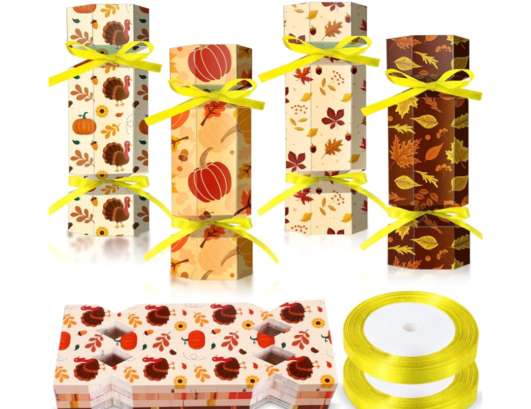 Spakon 60 Pack Crackers No Snap DIY Table Favors Holiday Poppers Kit for Dinner Decoration Gift (Thanksgiving,Pumpkin)