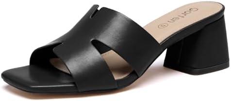Gorfen Women's Square Open Toe Sandals Low Block Chunky Heel Slip on Comfortable Casual Sandals for Daily Wear, Size 10