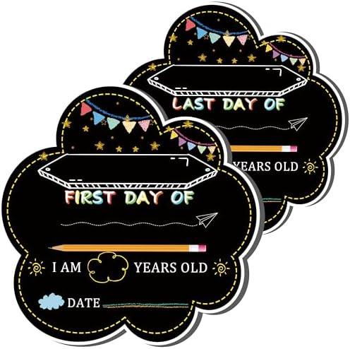 Rsgift Chalkboard First & Last Day of School 11.8×11.8 Inch, Double Sided Back to School Board, Reusable Kindergarten reschool 1st Grade Decorations Photo Props for Kids/Girls/Boys, Pack 2