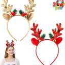 JOYIN 2 Pcs Golden & Red Reindeer Headbands with Glitters, Reindeer Antlers Decor with Cute Gold Bells, Christmas Hair Band Accessories for Adult and Kids for Holiday Party Cosplay