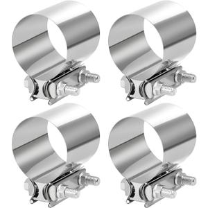 FUNSUEI 4 Pack 2.5 Inches Exhaust Clamp, Butt Joint Exhaust Band Clamp Sleeve, Premium Butt Joint Exhaust Clamps for Pipes, Mufflers
