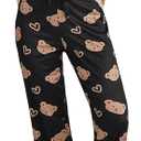 WDIRARA Women's Cartoon Bear Print Pajama Set Long Sleeve Top Pants 2 Piece Sleepwear Cute Pj Set (Large, Multicolor)