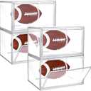 Thyle 4 Pack Football Display Case Full Size Clear Acrylic Stackable Box with Magnetic Door and UV Protection for Autographed Football Memorabilia Display