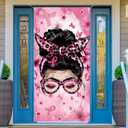 2 x Breast Cancer Awareness Door Cover and Porch Sign Banner - Pink Ribbon Decorations and Supplies for Home