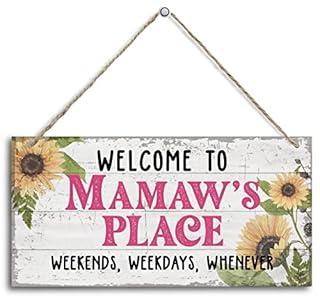Vintage Welcome to Mamaw's Place Weekends, Weekdays, Whenever Wood Decor Sign, Hanging Printed Wooden Plaque Decor, Rustic Home Decor Sign, Mamaw Decor, Gift for Grandma, Women 12x6 inch