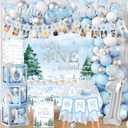 Winter Onederland 1st Birthday Boy, Winter Onederland Party Decorations includes Backdrop Cake Topper Tablecloth Balloon Blue Arch Box Snowflake Photo Banner for Boy Birthday Party