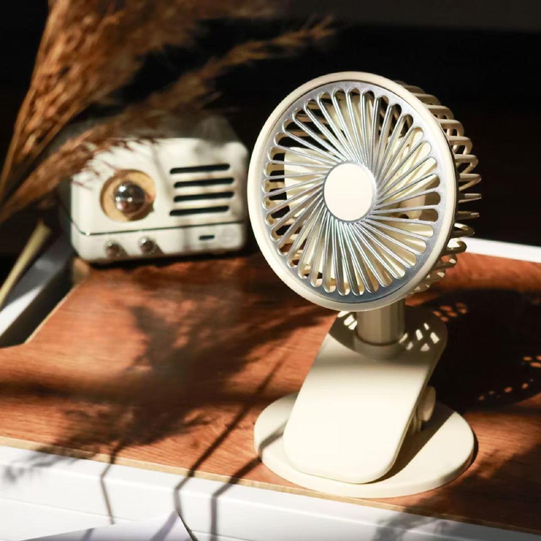 Rechargeable Clip On Small Fan with LED Light, 3 Modes, Outdoor Portable Small Fan That Can Be Clipped, Placed On the Desktop, and Held In Hand.