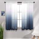 KOUFALL Navy Blue Bathroom Curtains for Window 2 Panels Rod Pocket Small Short Ombre Sheer Curtains for Shower Room 42 x 45 Inch Length Blue and White