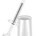 Toilet Brush and Holder Set, Compact Toilet Bowl Brush with Stainless Steel Handle, Hard Bristles, Drip-Proof, Easy to Assemble, Deep Cleaning White (1 Pack)