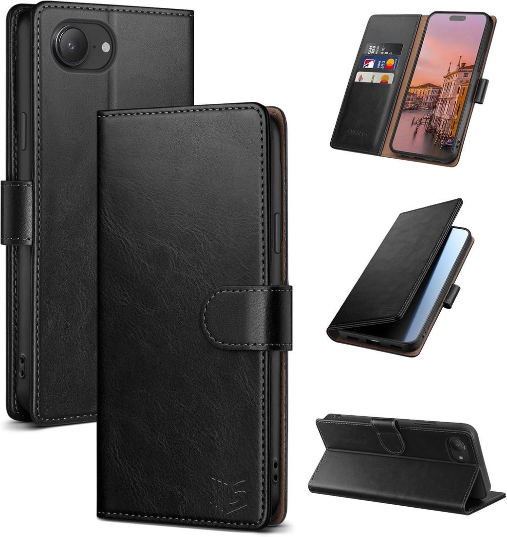 SUANPOT Compatible with iPhone 17e 6.1"/iPhone 16e 6.1" Wallet case with RFID Blocking Credit Card Holder,Flip Book PU Leather Protective Cover Men Women for Apple 17e Phone case Black Color