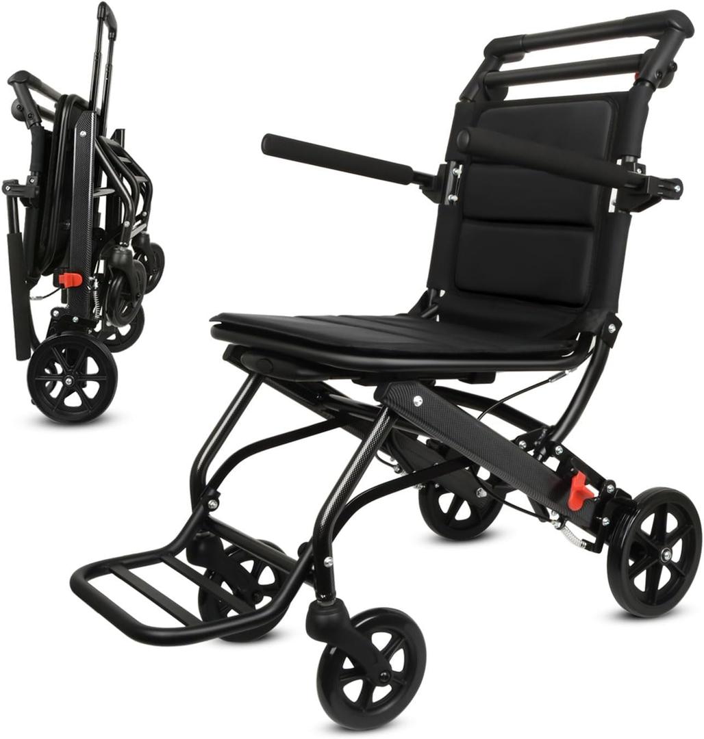 Folding Transport Wheelchairs Lightweight for Adults and Seniors with Telescopic Handle Weight Only 15lbs, Portable Compact Travel Wheelchairs for Elderly