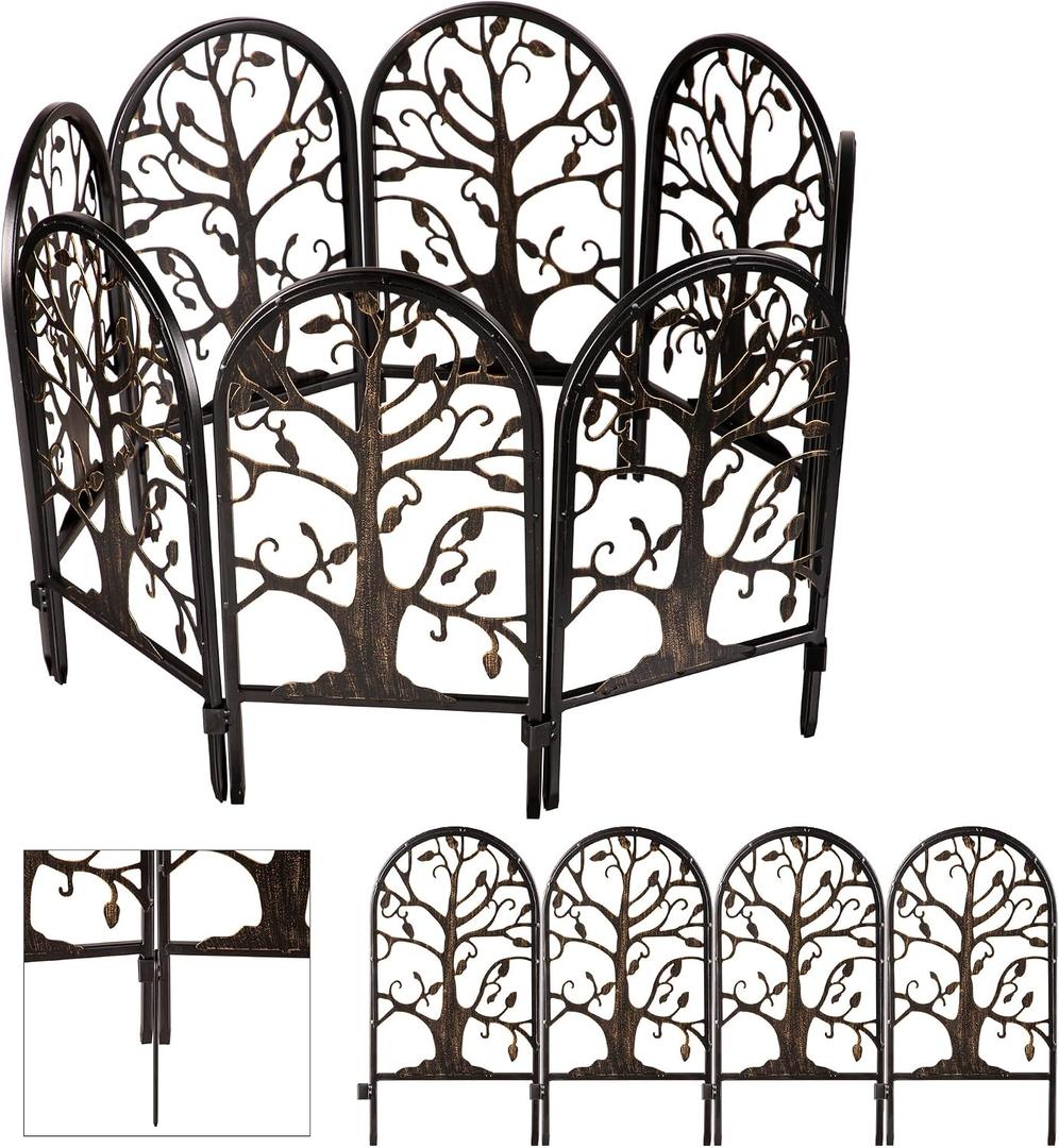 Evergreen Garden Tree of Life Metal Landscape Edging Border 13" Tall Above Ground, 6 ft Long Decorative Garden Fence Panels Animal Barrier, No Dig Edging for Flower Bed, Yards, Lawn