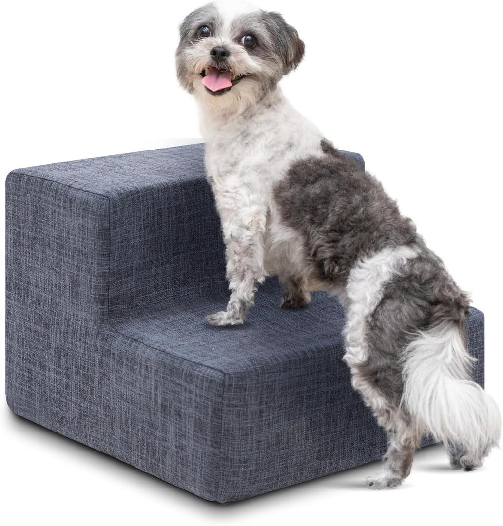 Best Pet Supplies Dog Stairs & Steps - Foam Steps for Small Dogs & Cats, Non-Slip Indoor Balanced Pet Step Support, Dog Ramp, No Assembly, Dark Gray Linen, 2-Step (12-inch Height)