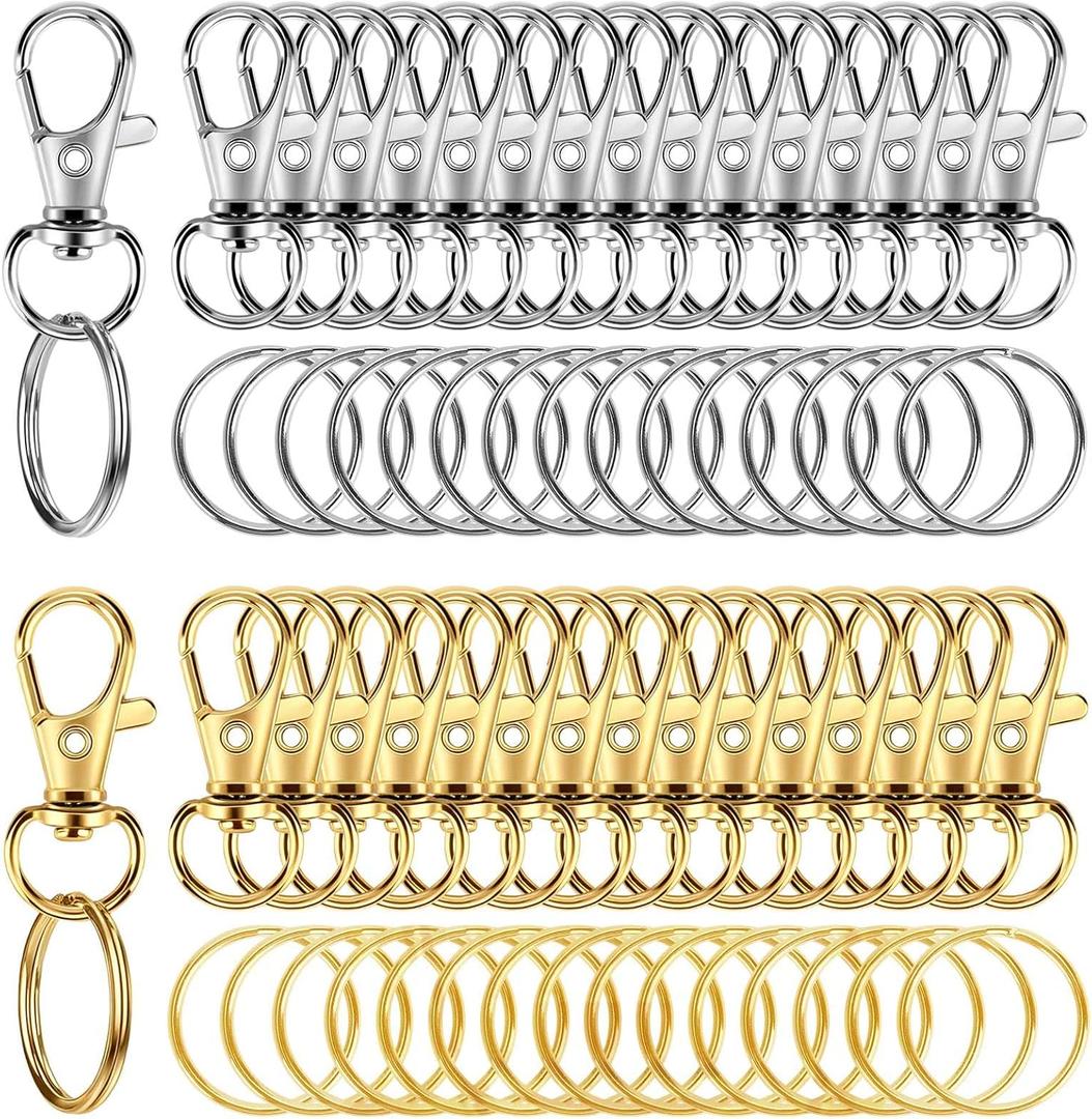 60PCS Keychain Making Supplies, Lobster Claw Clasp with Key Rings, Keychain Making kit Including 30PCS Keychain Clip Hooks and 30PCS Key Chain Rings for Crafts