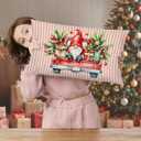 Red Stripes Christmas Gnome Pillow Covers 12x20 Inches,Red Truck Christmas Decor for Bedroom Living Rooms,Vintage Farmhouse Holiday Xmas Lumbar Cushion Covers for Couch Bed