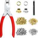 Grommet Eyelet Pliers Tool Kit, 200 pcs 1/4 Inch 6mm (Inside) Grommet Tool Kit with Washers for Leather, Tarps, Belt, Paper Card etc., Grommets Eyelets with Hole Puncher