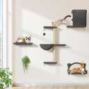 5in1 Cat Wall Shelves, Solid Wood & Velvet & Sisal Scratcher, 44lbs Max Load, Wall Mounted Cat Furniture for Climbers, Cat Climbing Wall System, Fits Drywall & Solid Walls  Dark Gray