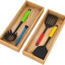 Drawer Organizer Storage Box Kitchen - Wood Stackable Tray Utensil Organizer for Office Drawers,Cabinets,Shelves,Pantry,or Bathroom Counter,Drawer Dividers for Silverware Set of 215x6x2.5inch