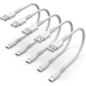 6 inch Short USB C Cord Fast Charge 5 Pack Durable USB A to USB Type C 3A Fast Charging Cable for Charging Station Compatible with Samsung Galaxy Note 20 A20 A51 S10 S20 Plus Ultra LG Stylo K51 (White)