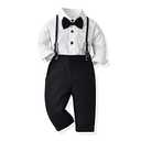 Autumn Baby Boys Clothes Sets Toddler Boy Outfits Gentleman Suits 3pcs Striped Bow Tie Shirts and Suspenders Pants Casual Birthday Formal Wedding Party Dress Suits Black + White Striped 12-18 Months