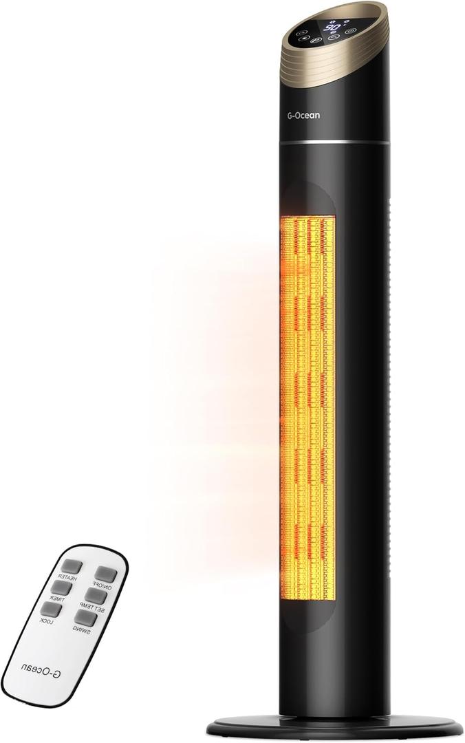 Space Heater, 34" Space Heater for Large Room with Remote, 1500W Tower Heater with 12H Timer, 70 Oscillating, Adjustable Thermostat, Overheating & Tip-over Protection, Indoor Use, Black