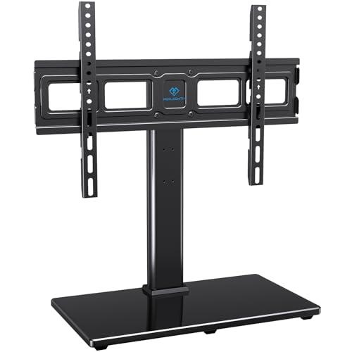 PERLESMITH Swivel Universal TV Stand Mount for 32-86 Inch LCD OLED Flat/Curved Screen TVs up to 99lbs-Height Adjustable Table Top TV Stand/Base with Tempered Glass Base&Wire Management,VESA 600x400mm