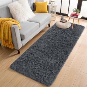 OLANLY 2x6 Machine Washable Runner Rugs for Hallway, Soft Fluffy Shaggy Bedside Rugs for Bedroom, Living Room, Indoor Floor Carpet for Kids Girls and Boys, Nursery Rooms, Home Decor Aesthetic, Grey (2x6 Feet)