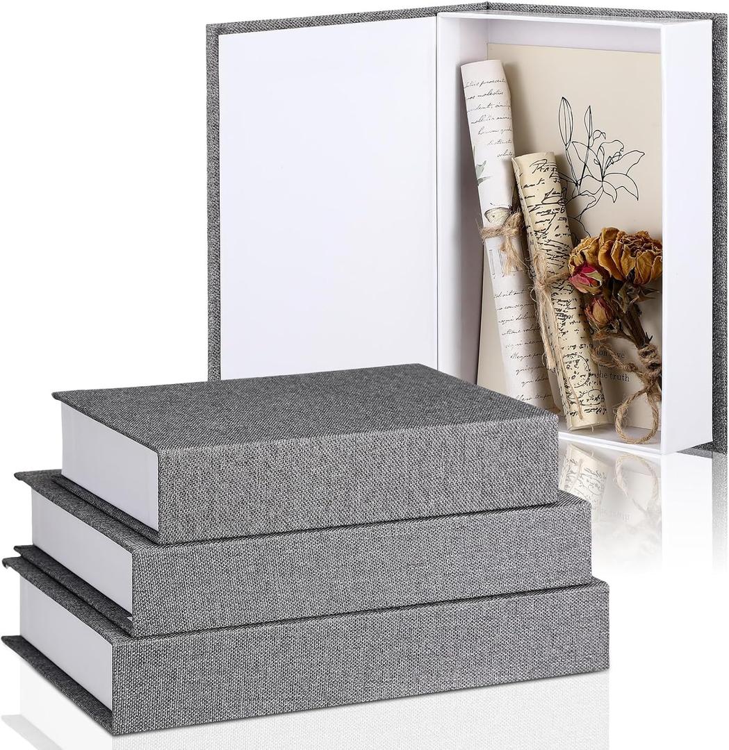 Tioncy 3 Pcs Neutral Linen Book Box for Decoration Faux Book Storage Box Modern Farmhouse for Bookshelf Coffee Table Decor DIY Crafts(Multi Sizes,Dark Gray)